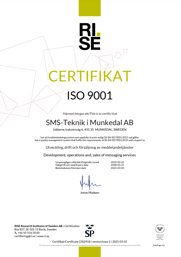 Certifikat 9001 2015